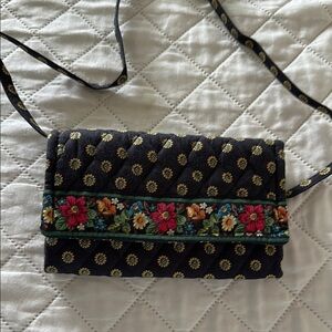 Vera Bradley Vintage Crossbody wallet Black with Red flowers